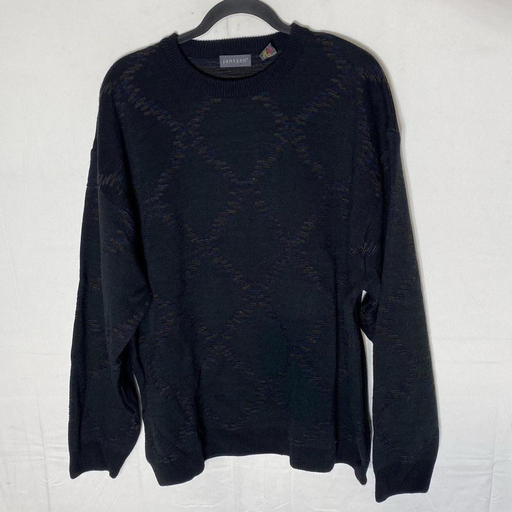 Vintage Jantzen Black Wool Blend Crew Neck Sweater XL Dadcore Normcore